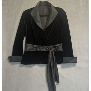 Tadashi Shoji Collection Velvet Tuxedo Faux Wrap Top Size XL Black Tie Formal